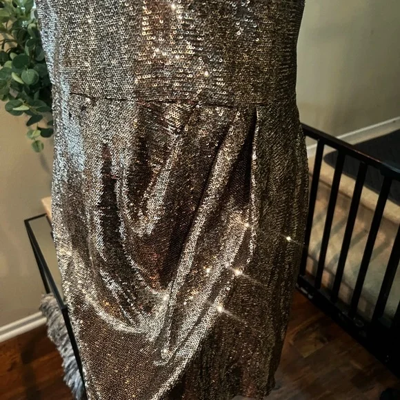 Stunning Parker Black Gold Mini Sequins Cocktail Dress Sz 14 NWT $298